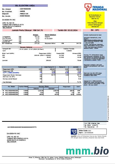 Indie Tenaga NASIONAL rachunek za usługi komunalne Word i szablon PDF